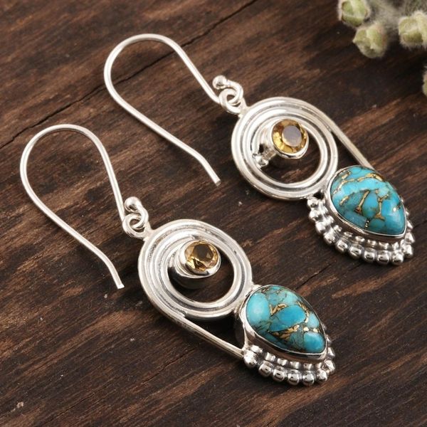 Alternate image for Citrine and Composite Turquoise Dangle Earrings Wondrous Coil