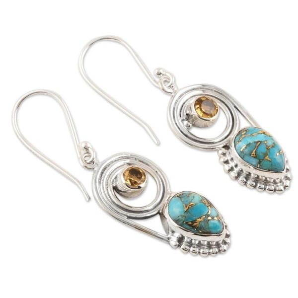 Alternate image for Citrine and Composite Turquoise Dangle Earrings Wondrous Coil