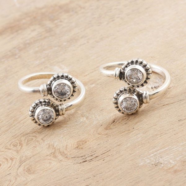 Alternate image for Handmade Sterling Silver Cubic Zirconia Toe Rings Pair Shimmering Charm