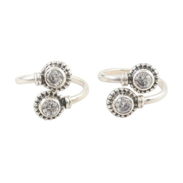 Alternate image for Handmade Sterling Silver Cubic Zirconia Toe Rings Pair Shimmering Charm