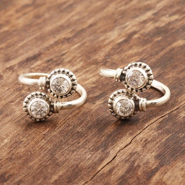 Alternate image for Handmade Sterling Silver Cubic Zirconia Toe Rings Pair Shimmering Charm