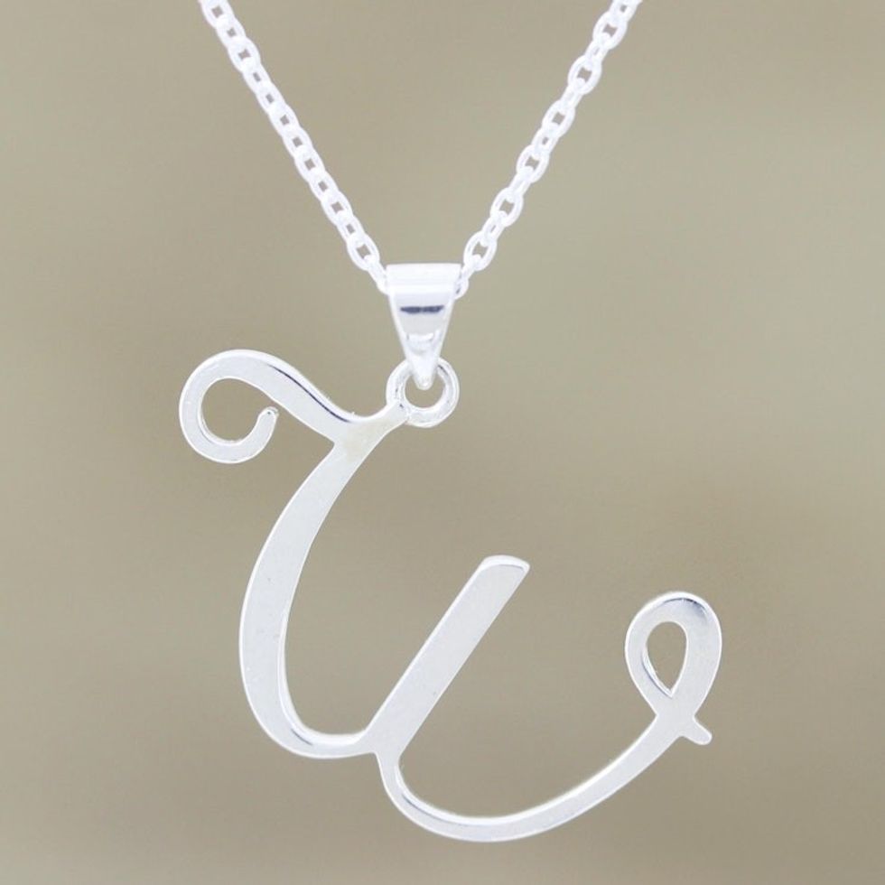 Sterling Silver W Initial Pendant Necklace 'Dancing W'