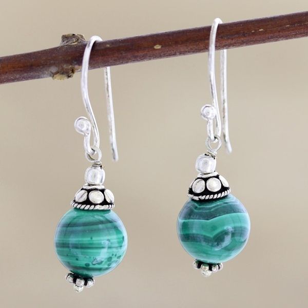 Alternate image for Malachite and Sterling Silver Dangle Earrings from India Planetary Traveler