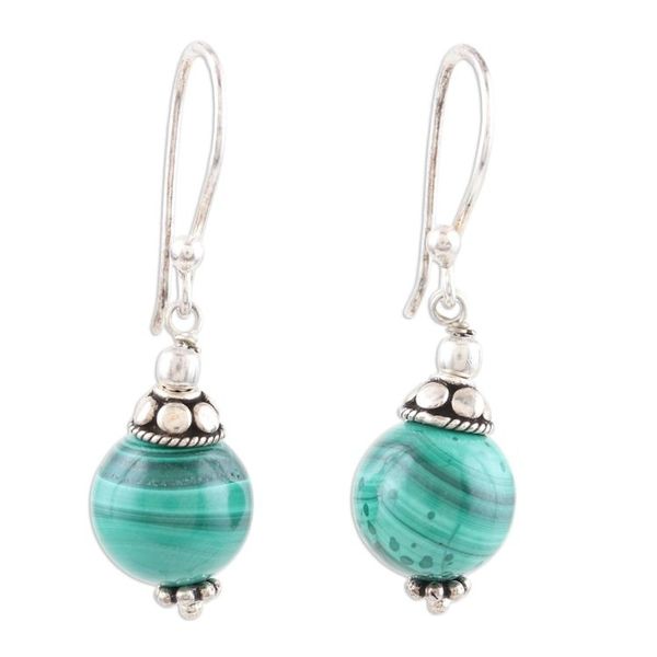 Alternate image for Malachite and Sterling Silver Dangle Earrings from India Planetary Traveler