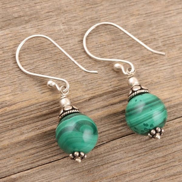 Alternate image for Malachite and Sterling Silver Dangle Earrings from India Planetary Traveler