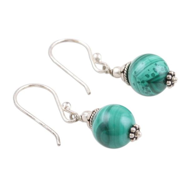 Alternate image for Malachite and Sterling Silver Dangle Earrings from India Planetary Traveler