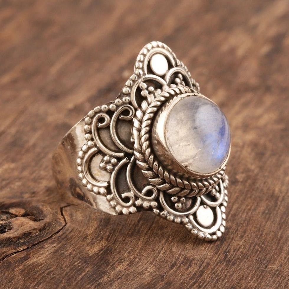 Rainbow Moonstone and Sterling Silver Cocktail Ring 'Majestic Moon'
