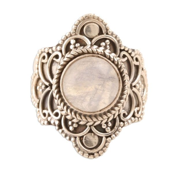 Alternate image for Rainbow Moonstone and Sterling Silver Cocktail Ring Majestic Moon