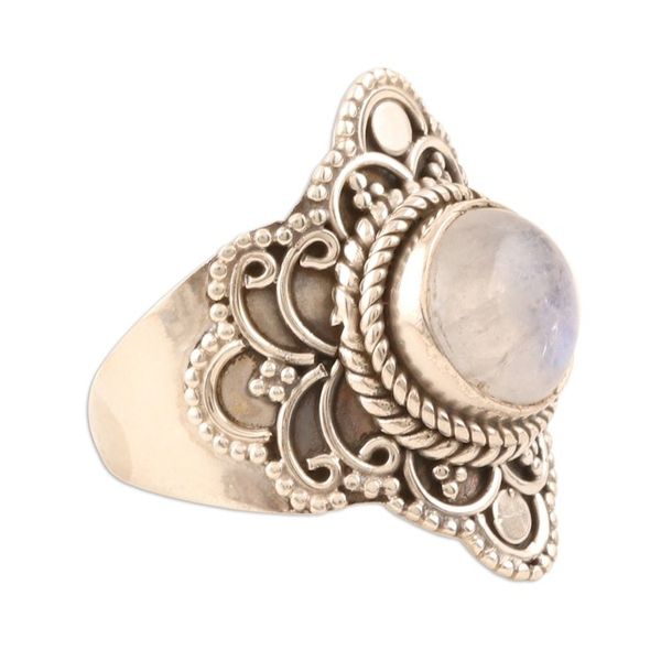 Alternate image for Rainbow Moonstone and Sterling Silver Cocktail Ring Majestic Moon