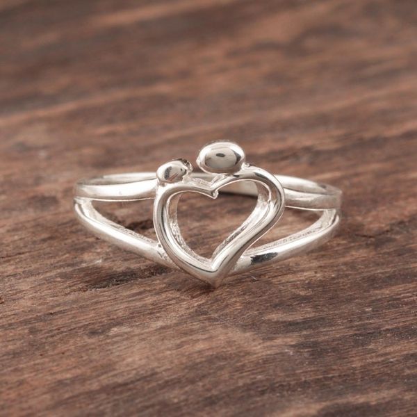 Alternate image for Sterling Silver Heart Band Ring Crafted in India Expression of Romance