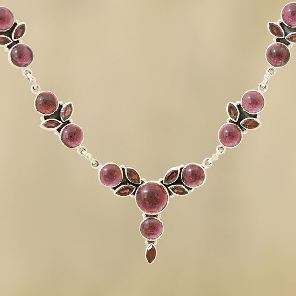 Alternate image for Garnet Link Pendant Necklace Crafted in India Perfect Radiance