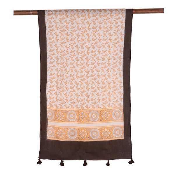 Alternate image for Leaf Motif Block-Printed Cotton Scarf in Saffron from India Saffron Garden