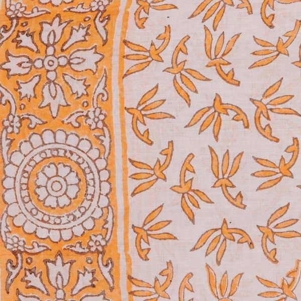 Alternate image for Leaf Motif Block-Printed Cotton Scarf in Saffron from India Saffron Garden
