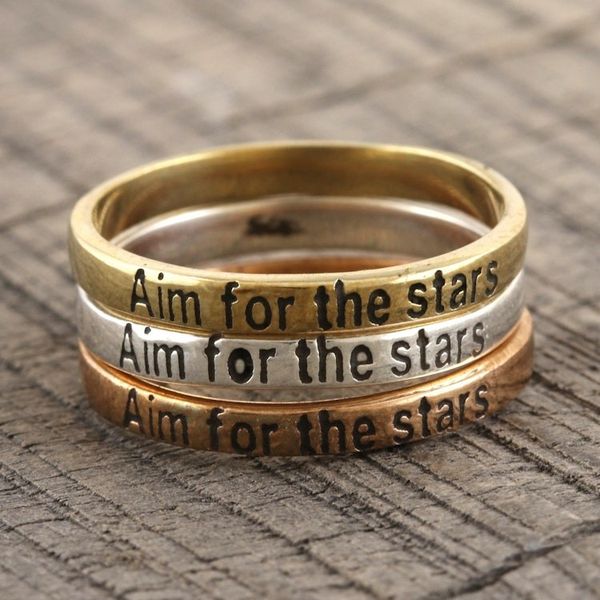 Alternate image for Sterling Silver Brass and Copper Band Rings Set of 3 Triple Wish