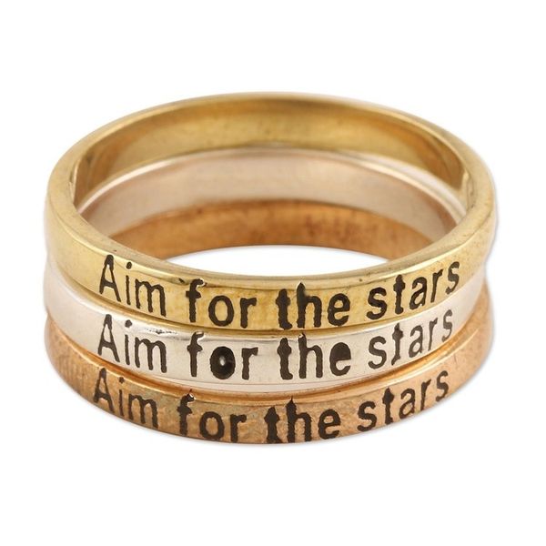 Alternate image for Sterling Silver Brass and Copper Band Rings Set of 3 Triple Wish