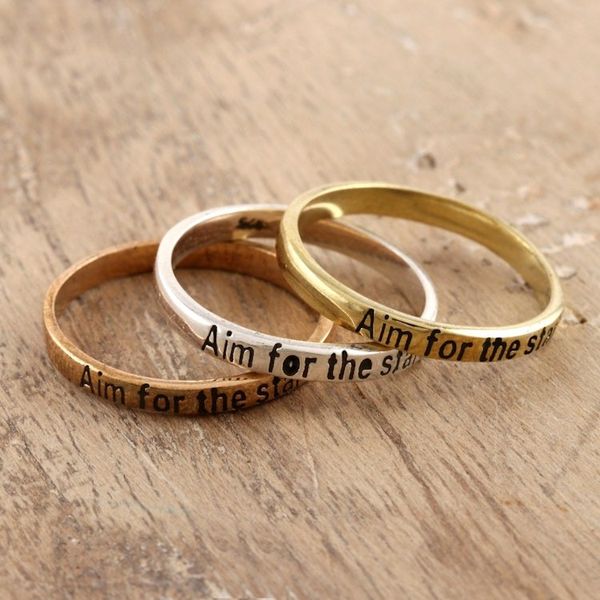 Alternate image for Sterling Silver Brass and Copper Band Rings Set of 3 Triple Wish