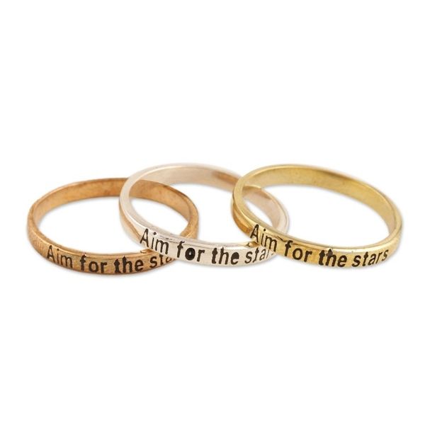 Alternate image for Sterling Silver Brass and Copper Band Rings Set of 3 Triple Wish