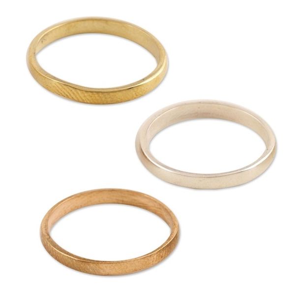 Alternate image for Sterling Silver Brass and Copper Band Rings Set of 3 Triple Wish