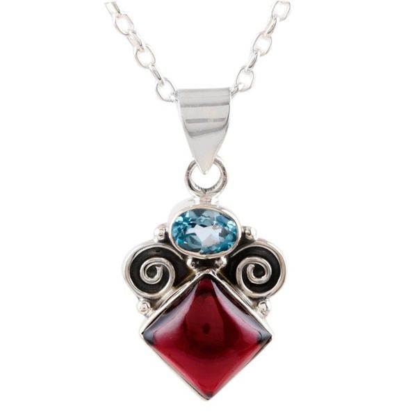 Alternate image for Artisan Crafted Garnet and Blue Topaz Pendant Necklace Rainbow Fragments