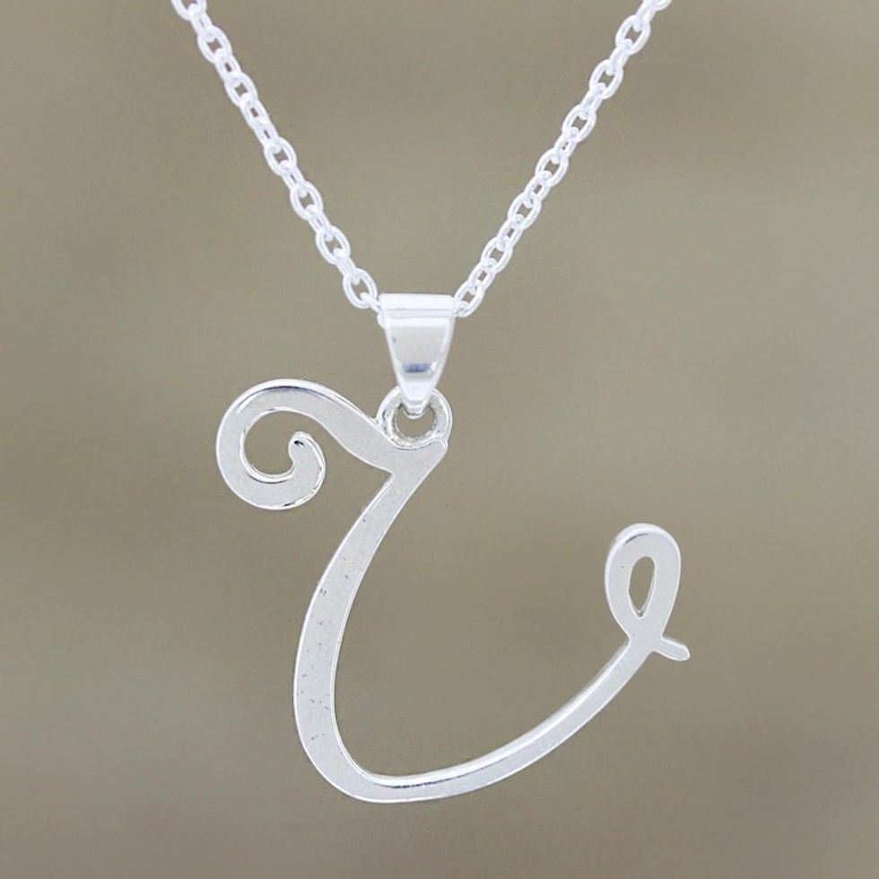 Artisan Crafted Pendant Necklace for Initial V 'Dancing V'