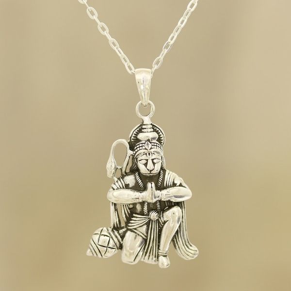 Alternate image for Sterling Silver Hinduism Pendant Necklace from India Divine Hanuman