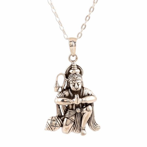 Alternate image for Sterling Silver Hinduism Pendant Necklace from India Divine Hanuman