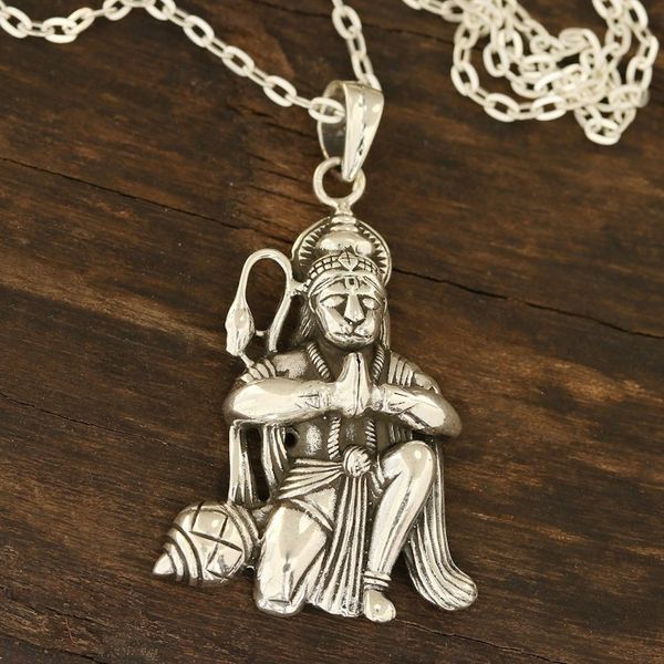 Alternate image for Sterling Silver Hinduism Pendant Necklace from India Divine Hanuman