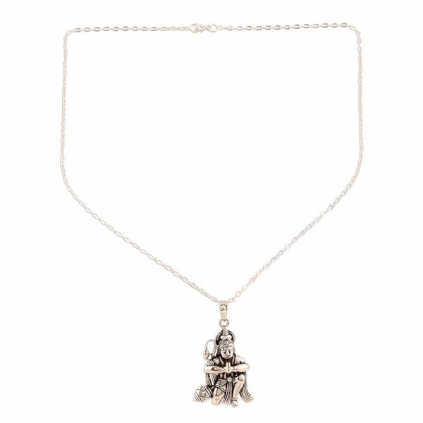 Alternate image for Sterling Silver Hinduism Pendant Necklace from India Divine Hanuman
