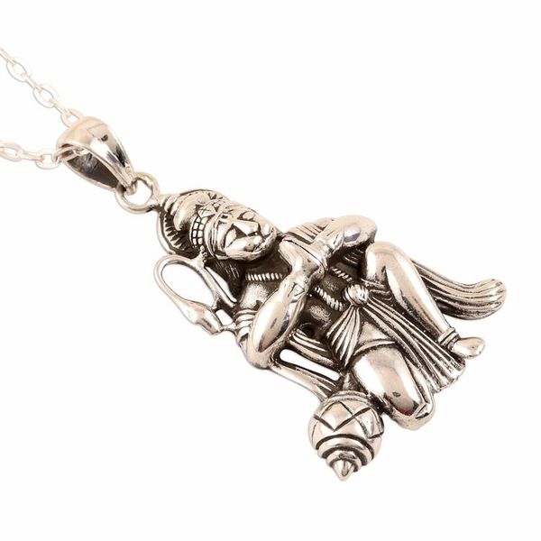 Alternate image for Sterling Silver Hinduism Pendant Necklace from India Divine Hanuman