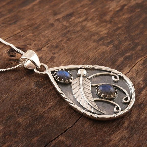 Alternate image for Labradorite Cabochon Sterling Silver Pendant Necklace Deep End of the Ocean