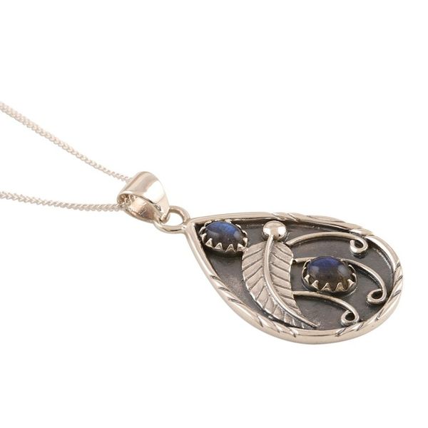 Alternate image for Labradorite Cabochon Sterling Silver Pendant Necklace Deep End of the Ocean