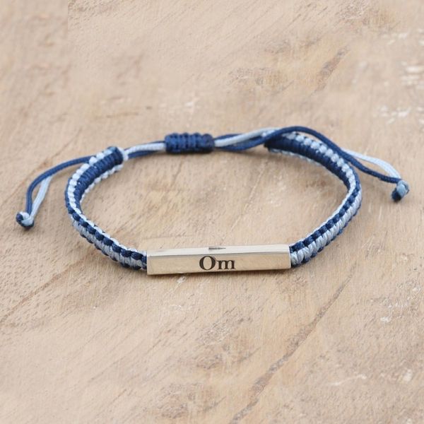 Alternate image for Blue White Macrame Unity Bracelet with Sterling Silver Meditation Harmony