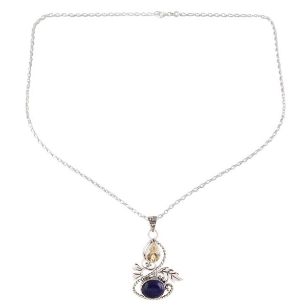 Alternate image for Leafy Citrine and Lapis Lazuli Pendant Necklace from India Delightful Garden