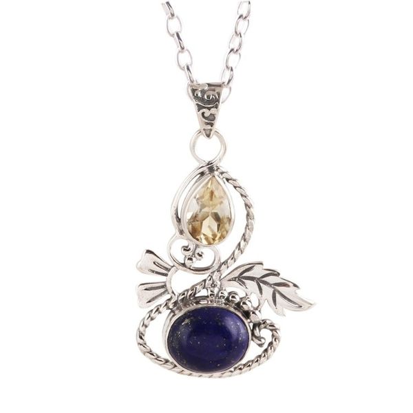 Alternate image for Leafy Citrine and Lapis Lazuli Pendant Necklace from India Delightful Garden