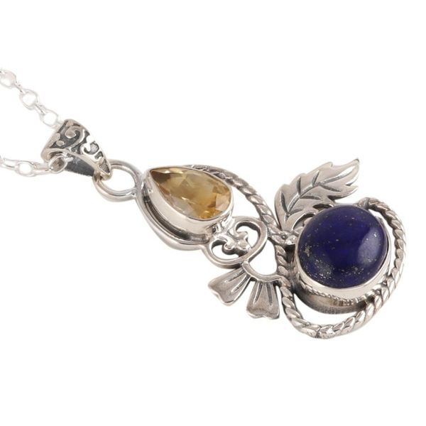 Alternate image for Leafy Citrine and Lapis Lazuli Pendant Necklace from India Delightful Garden
