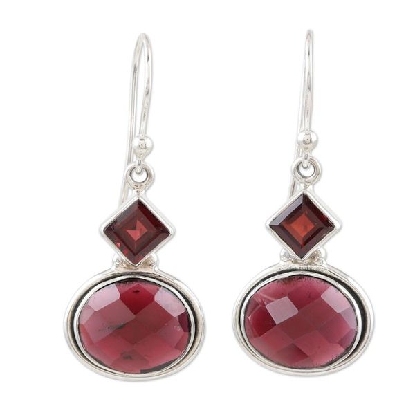 Alternate image for Faceted Garnet and Sterling Silver Dangle Earrings Red Shimmer