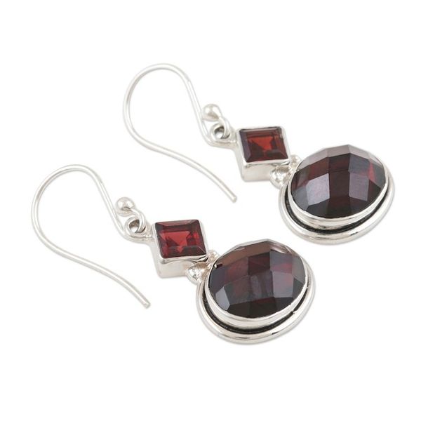 Alternate image for Faceted Garnet and Sterling Silver Dangle Earrings Red Shimmer