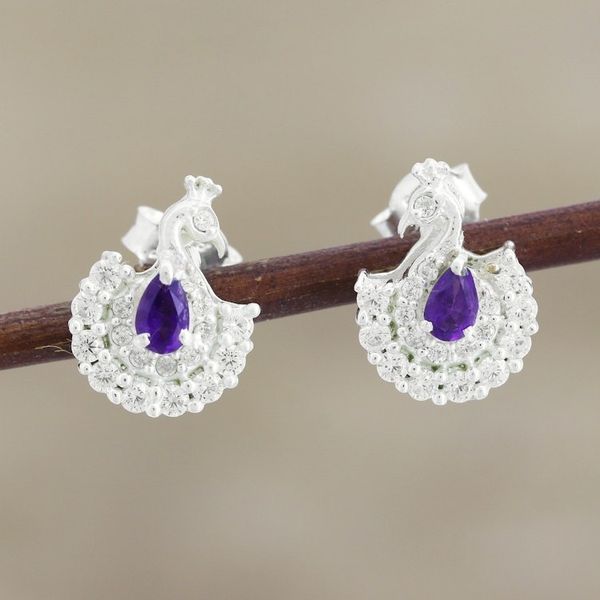 Alternate image for Amethyst and CZ Peacock Drop Earrings Peacock Beauty