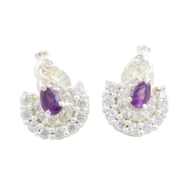 Alternate image for Amethyst and CZ Peacock Drop Earrings Peacock Beauty
