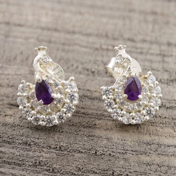 Alternate image for Amethyst and CZ Peacock Drop Earrings Peacock Beauty