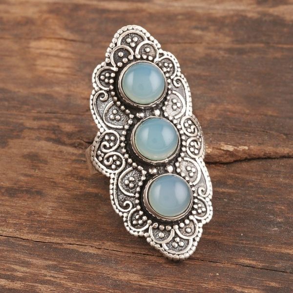 Alternate image for Oxidized Sterling Silver Chalcedony Cocktail Ring Goddess Trio