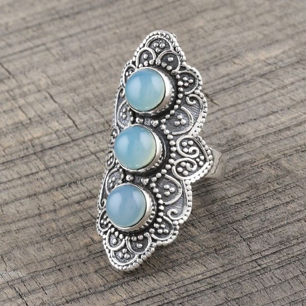 Alternate image for Oxidized Sterling Silver Chalcedony Cocktail Ring Goddess Trio