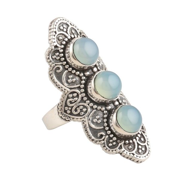 Alternate image for Oxidized Sterling Silver Chalcedony Cocktail Ring Goddess Trio