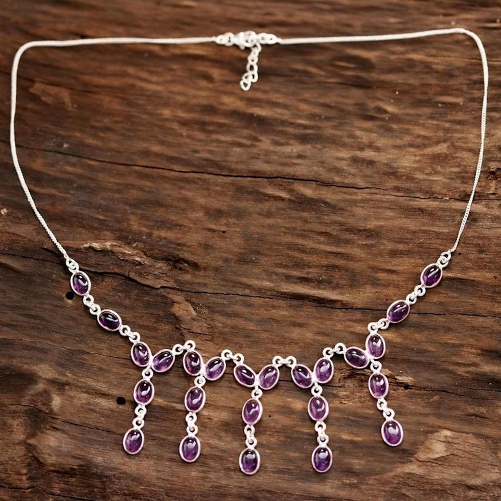 Purple Amethyst Waterfall Necklace from India 'Luxurious Luster'