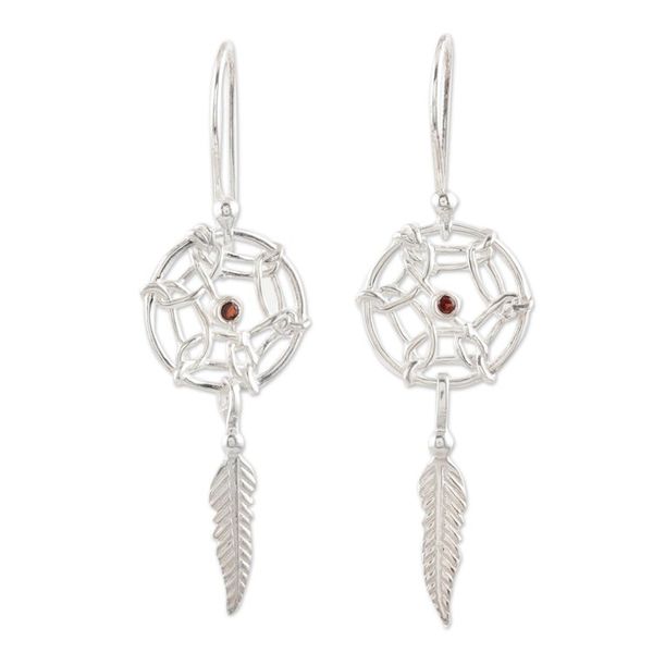 Alternate image for Sterling Silver Dreamcatcher Earrings with Garnet Fantastical Dream