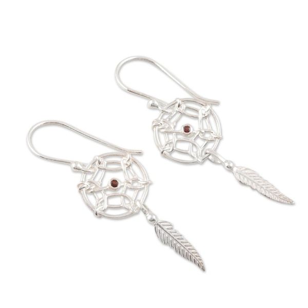 Alternate image for Sterling Silver Dreamcatcher Earrings with Garnet Fantastical Dream