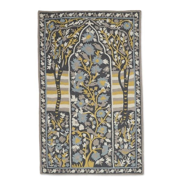 Alternate image for Chain-Stitched Wool and Cotton Tree Motif Rug Winged Paradise