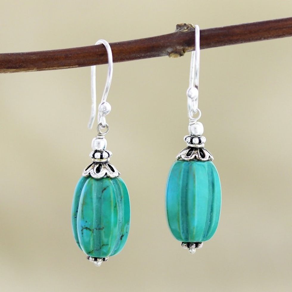 Handmade Calcite Dangle Earrings from India 'Peppermint Candy'