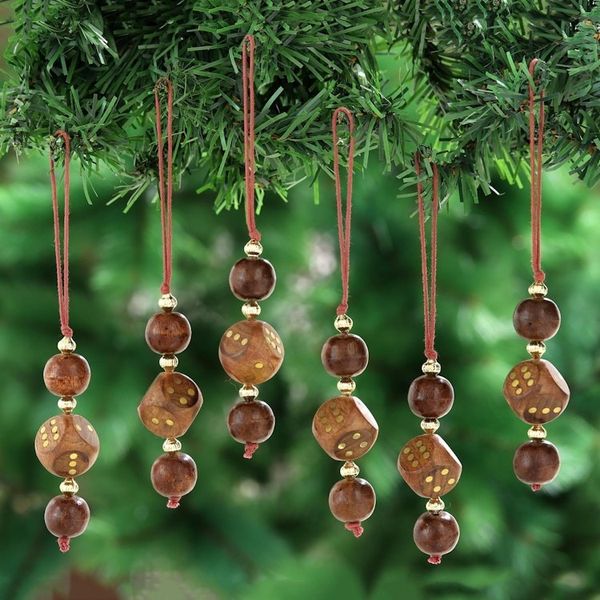 Alternate image for Dice-Themed Wood Beaded Ornaments from India Set of 6 Luck