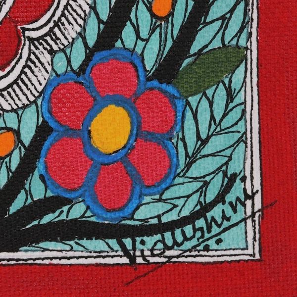 Alternate image for Acrylic Madhubani Peacock Painting on Handmade Paper Flying Peacock